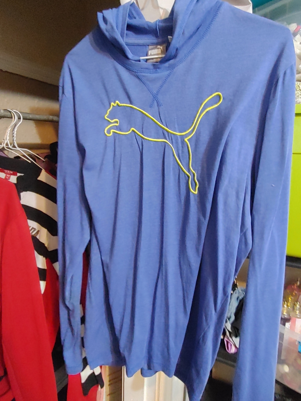 Puma Blue Long-Sleeve Hoodie with Neon Yellow Puma Outline